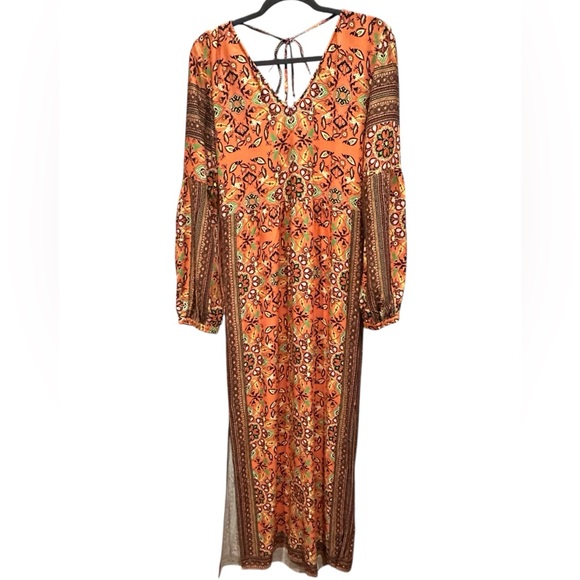 Farm Rio Anthropologie Clarabella Orange Floral Long Sleeve Maxi Dress M - Picture 7 of 12